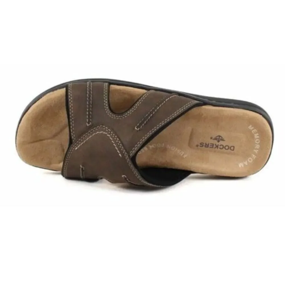 New Dockers Sunland Mens Slide In Sandals Dark Brown Comfort Memory Foam Size 13